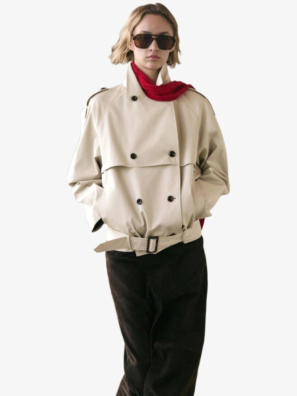 Massimo Dutti short Trench Coat w Belt Womens XS Beige Tan 6754/546 NWOT
